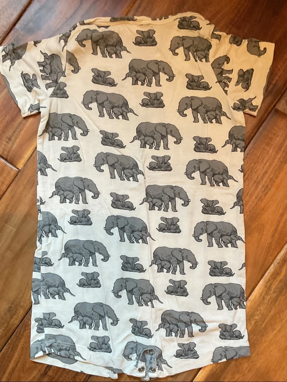 kate quinn Cream and Gray Elephant Print Short Sleeve Romper
